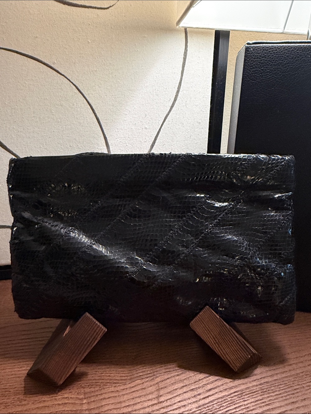 Vintage Black Snakeskin Foldover Clutch